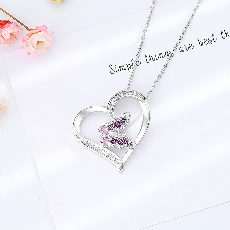 Wholesale Love Butterfly Diamond Bronze Necklaces
